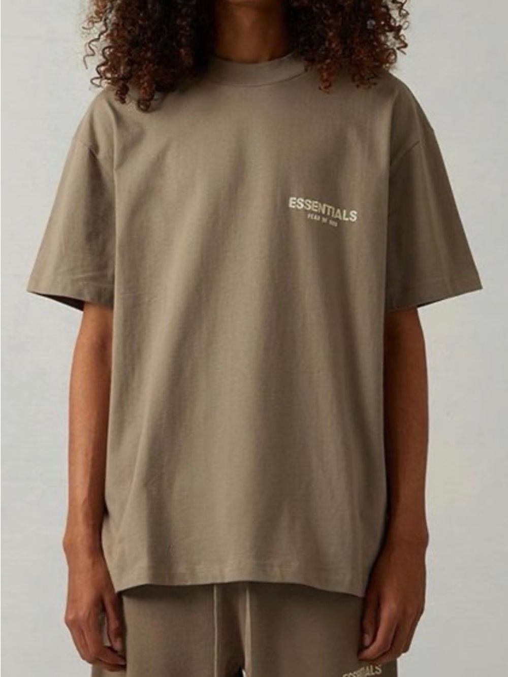 Essentials Oversized Logo Tee and shorts outfit in Desert Taupe